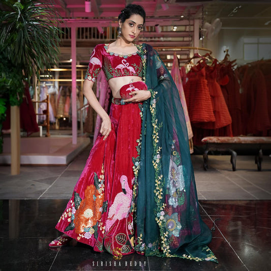 Magenta Pink Sequins Embroidered Designer Flying Soul Bridal Lehenga