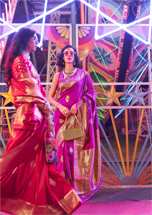 Coral Peach Karnival Handloom Silk Saree