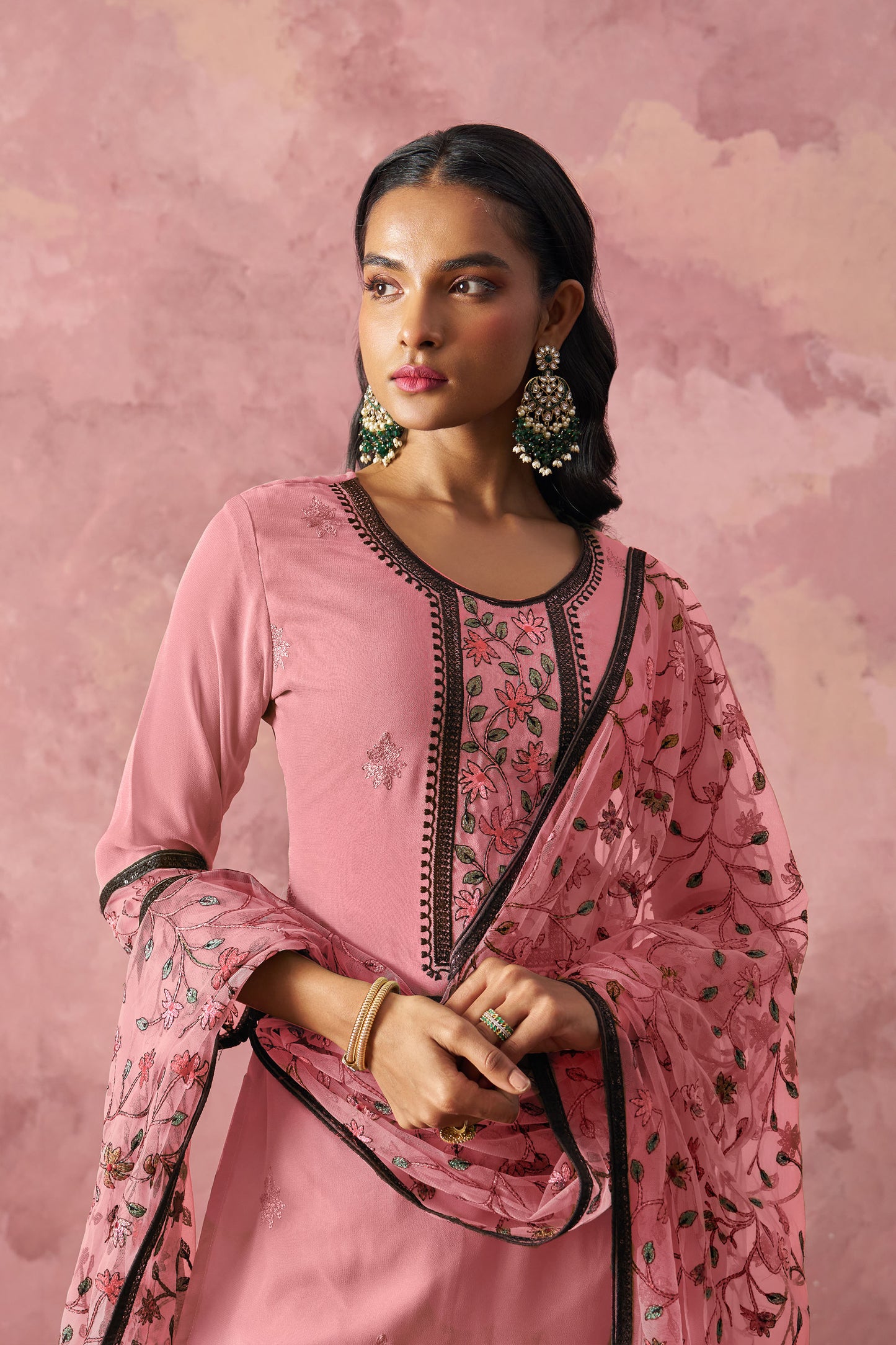 Pink Georgette Sequins Embroidered Festive Kurta Set