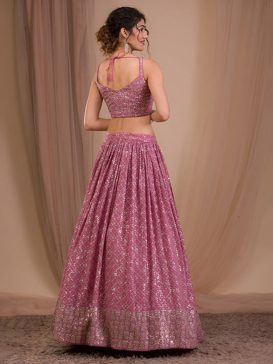 Pink Heavy Zari & Sequins Work Bridesmaid Lehenga for Engagement
