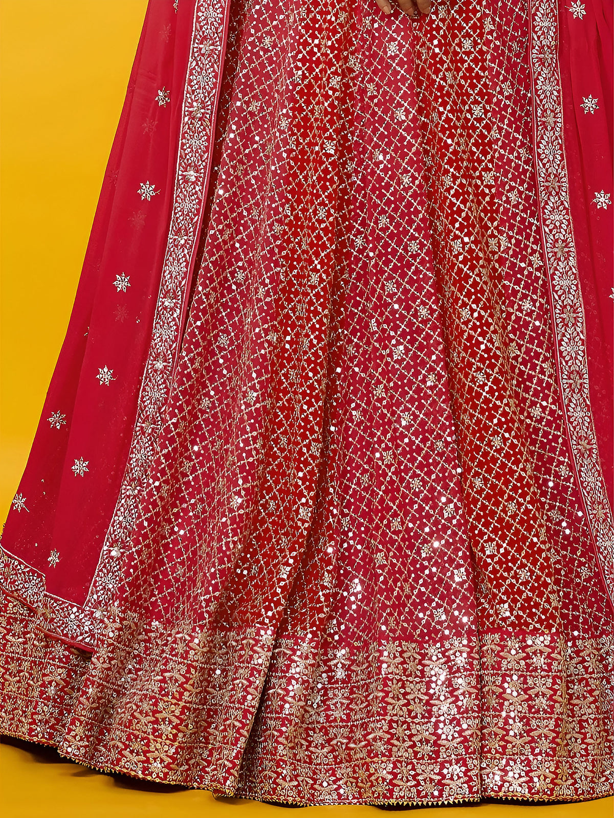 Red Heavy Sequins & Zari Embroidered Georgette Lehenga Choli for Wedding