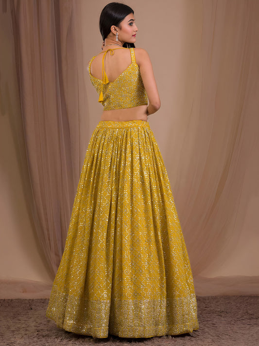Yellow Heavy Zari & Sequins Work Bridesmaid Lehenga for Haldi