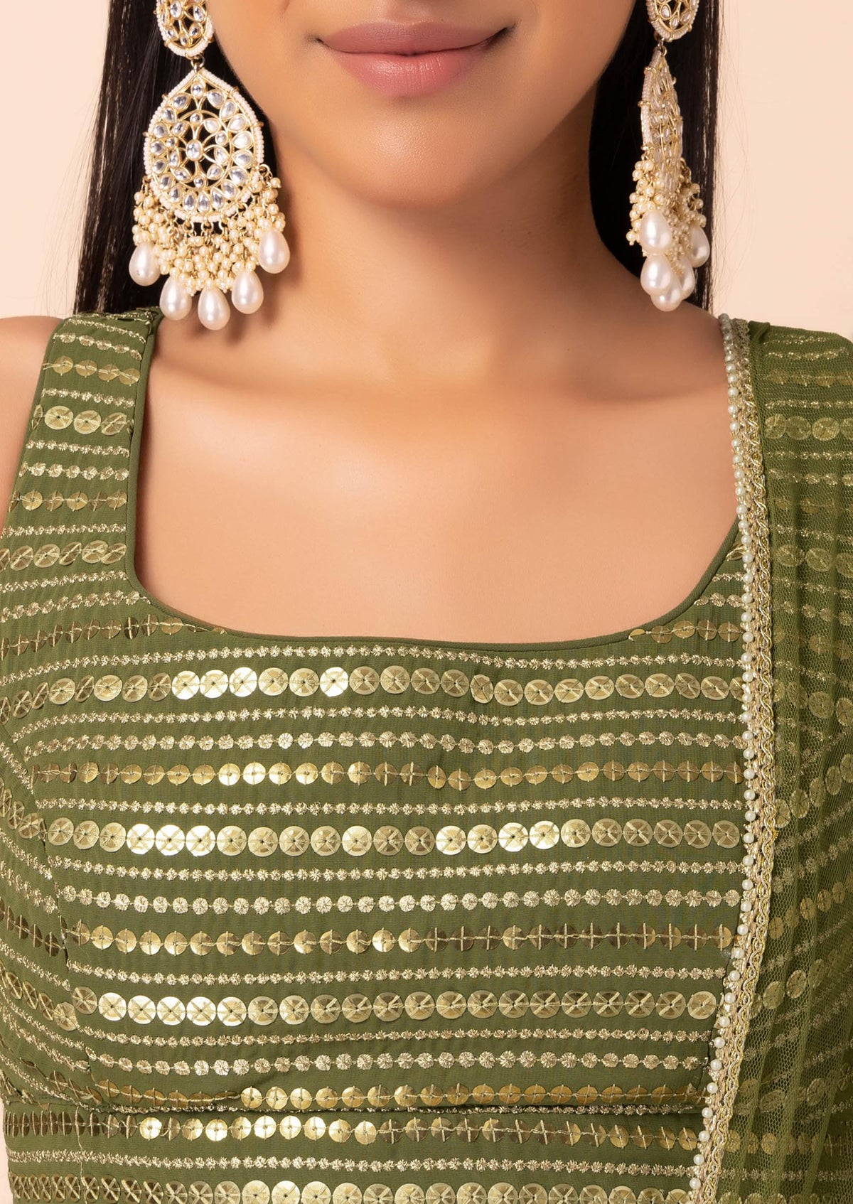 Green Heavy Zari & Sequins Work Wedding Guest Lehenga for Mehendi