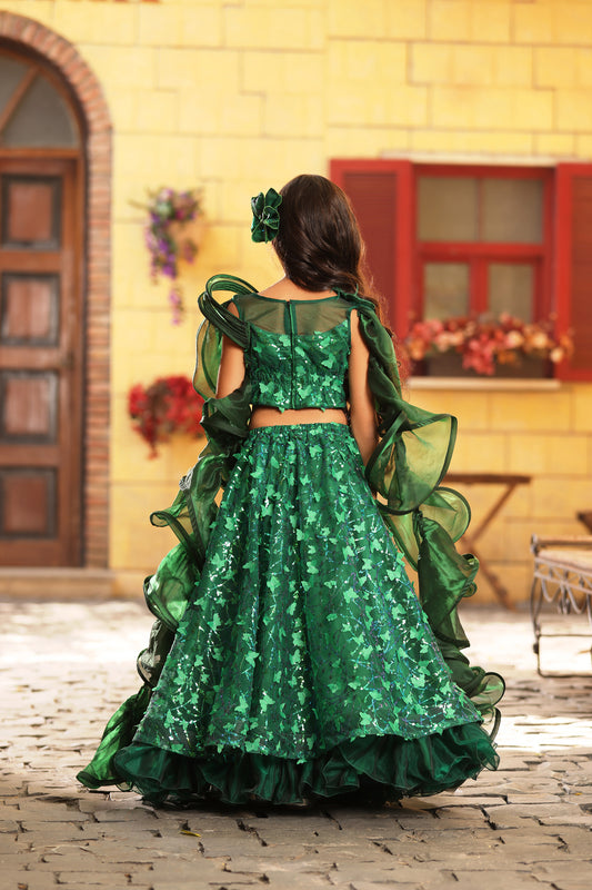 Green Butterfly Choli with Lehenga