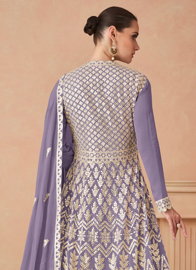 Indigo Blue Sequins Embroidered Georgette Anarkali