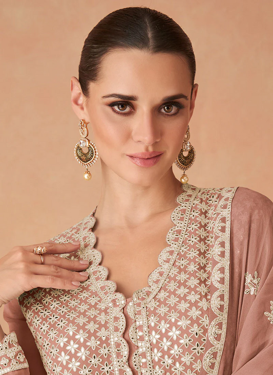 Peach Sequins Embroidered Georgette Anarkali