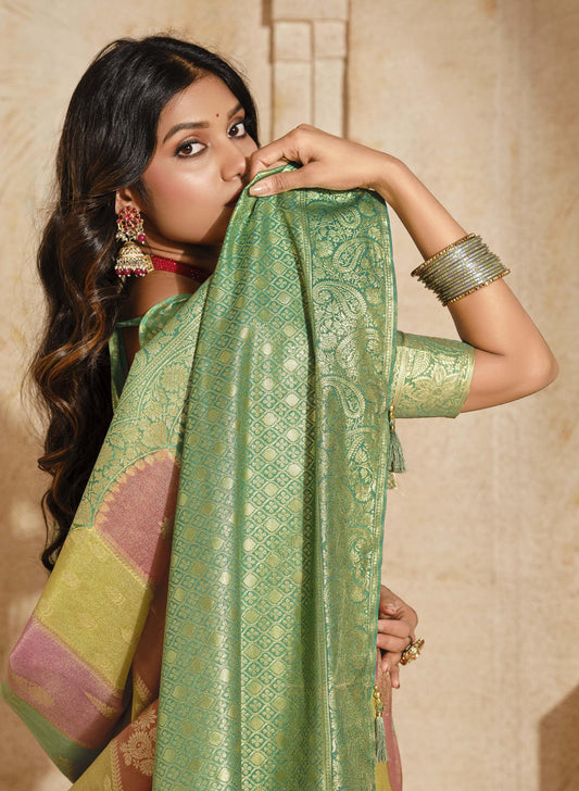Multi Color Zari Woven Jacquard Silk Saree