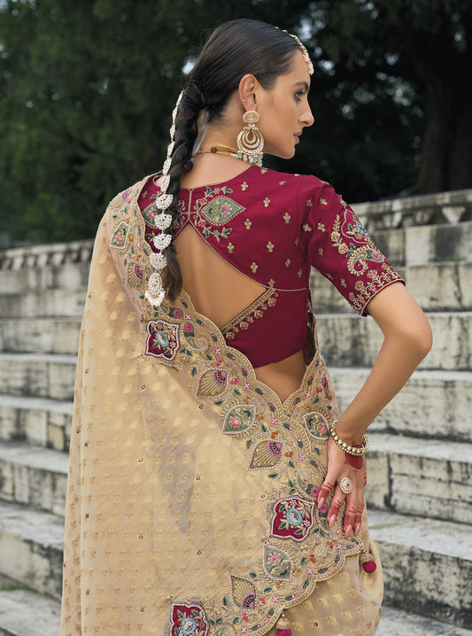 Beige Kanjivaram Butti Zari Embroidery Festive Saree