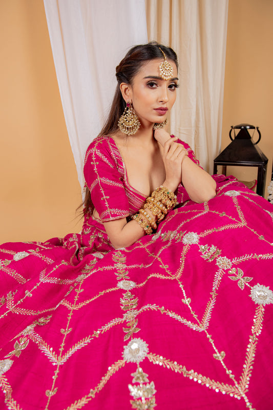Magenta Floral Embroidered Engagement Lehenga Set