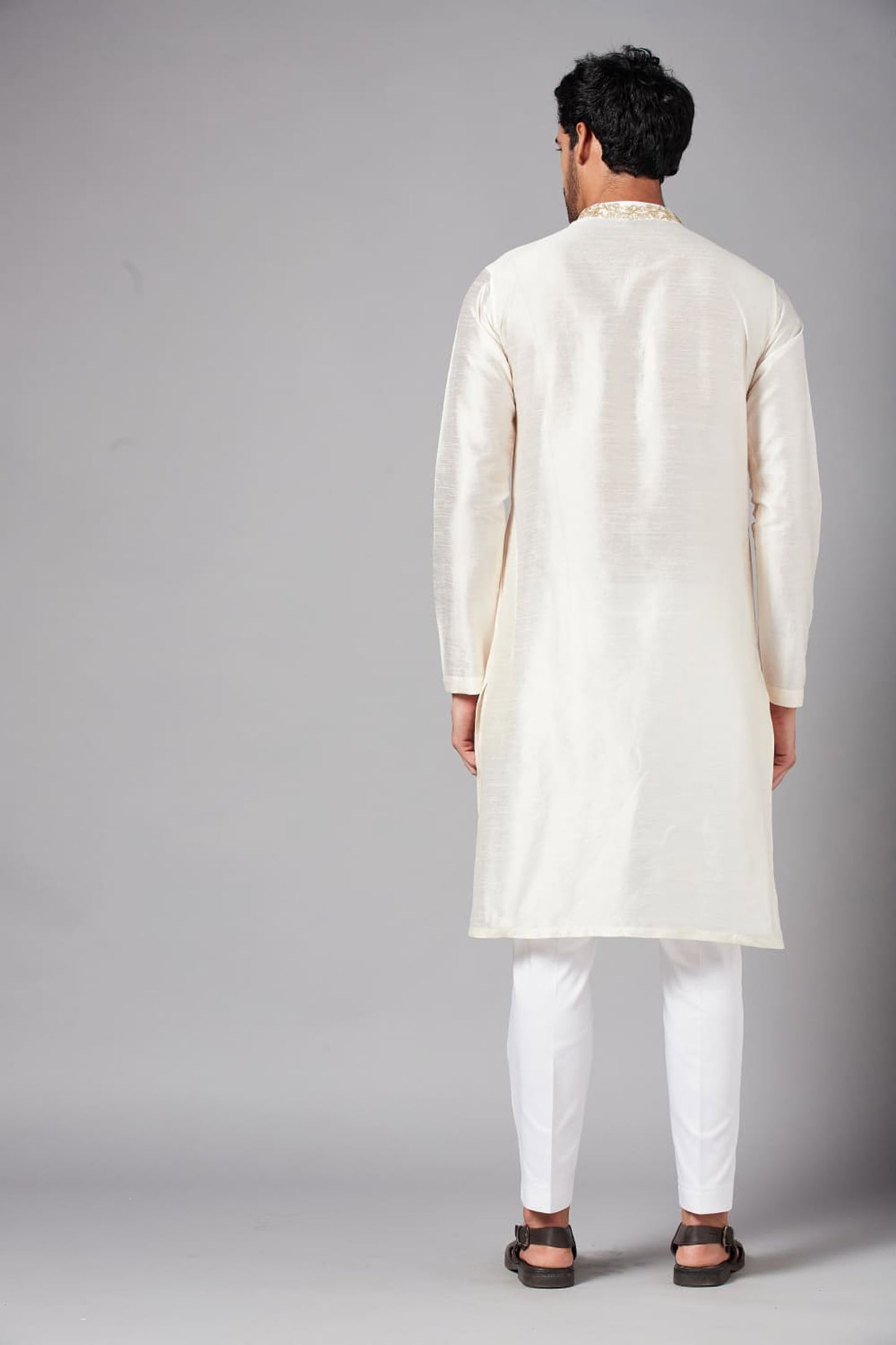 White Semi Raw Silk Embroidered Festive ( only Kurta )