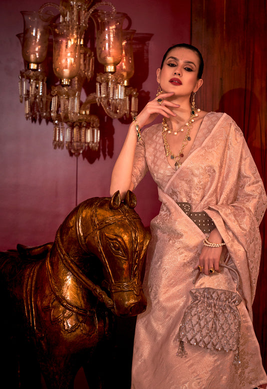 Pink Kalkatti Zari Handloom Silk Saree