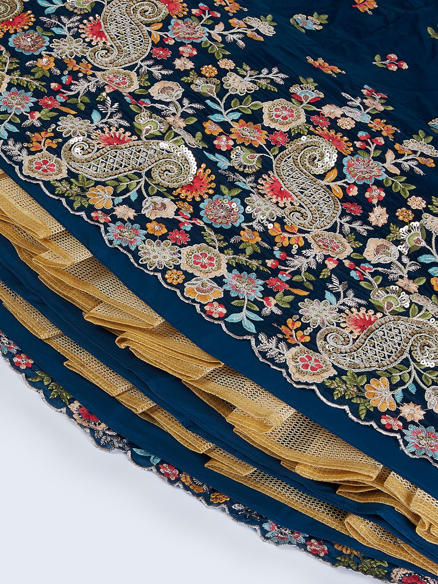 Navy blue Organza Sequins and thread embroidery Lehenga choli