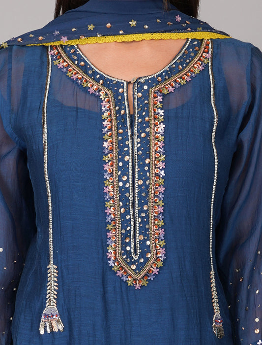 Sequin Flower Egyptian Blue Kurta Set