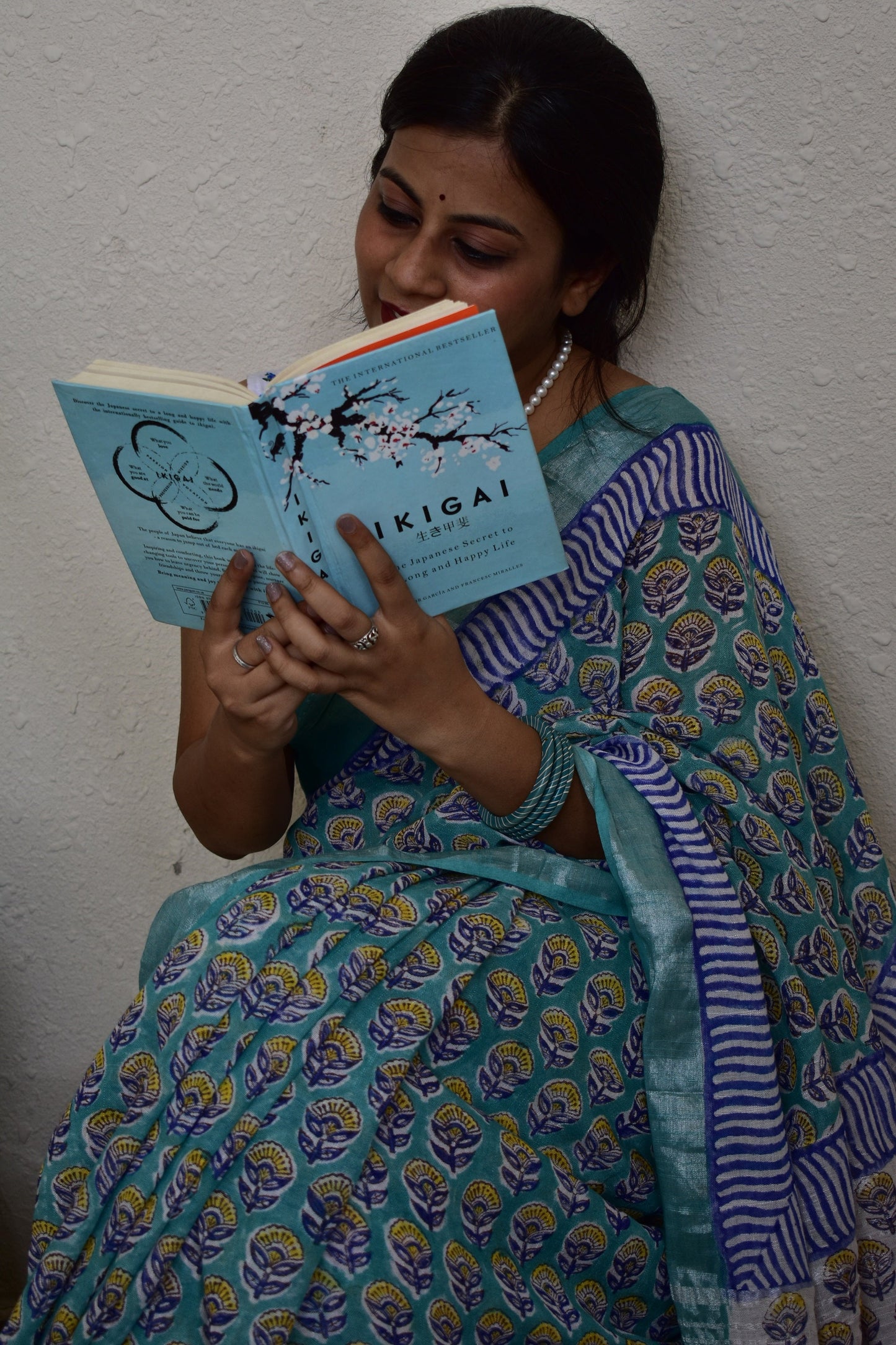 Aprajita - Blue Handblock Print Natural Dyed - Linen Cotton Saree