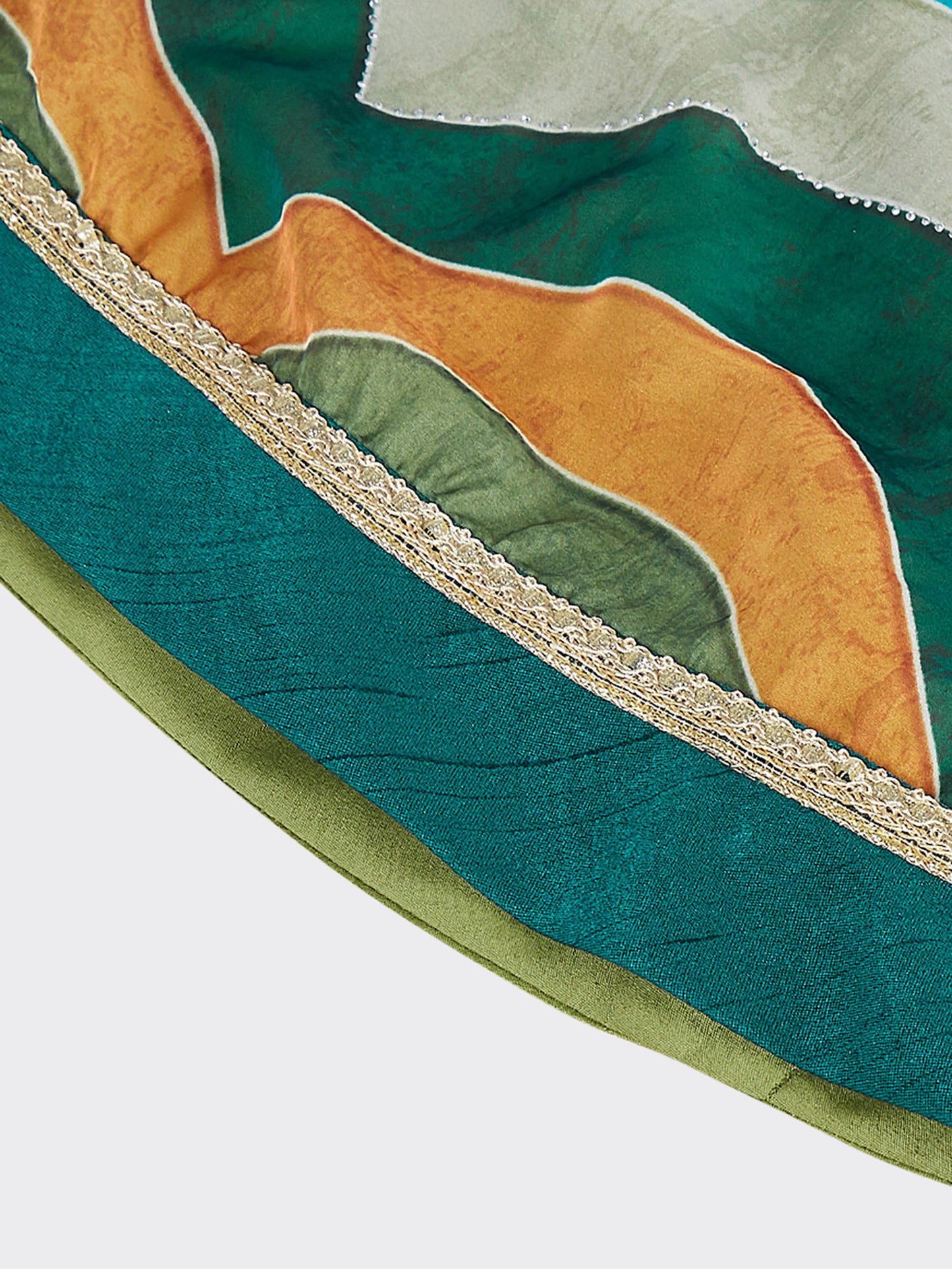 Green Organza siroski stone work Leheriya print Lehenga