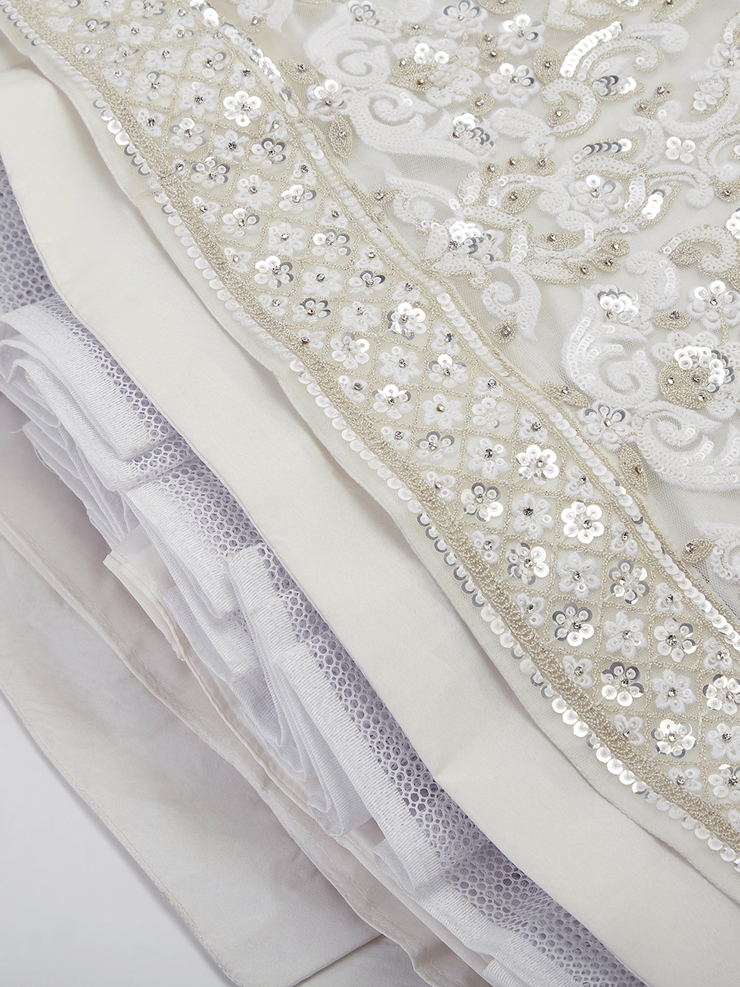 Cream Net Sequins and thread embroidery Lehenga choli