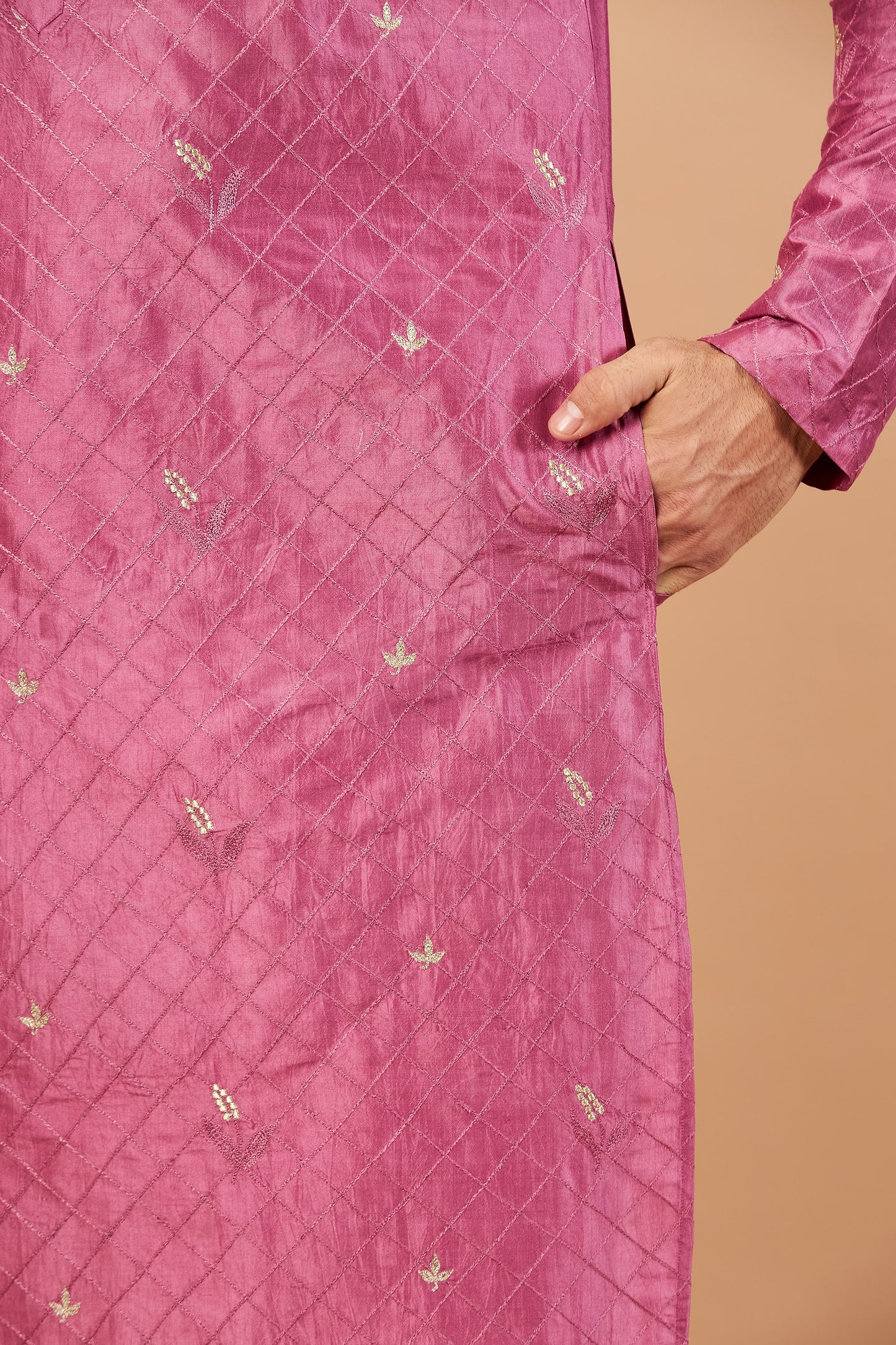 Purple & Pink Dupion Silk Machine Embroidered Festive ( only Kurta )