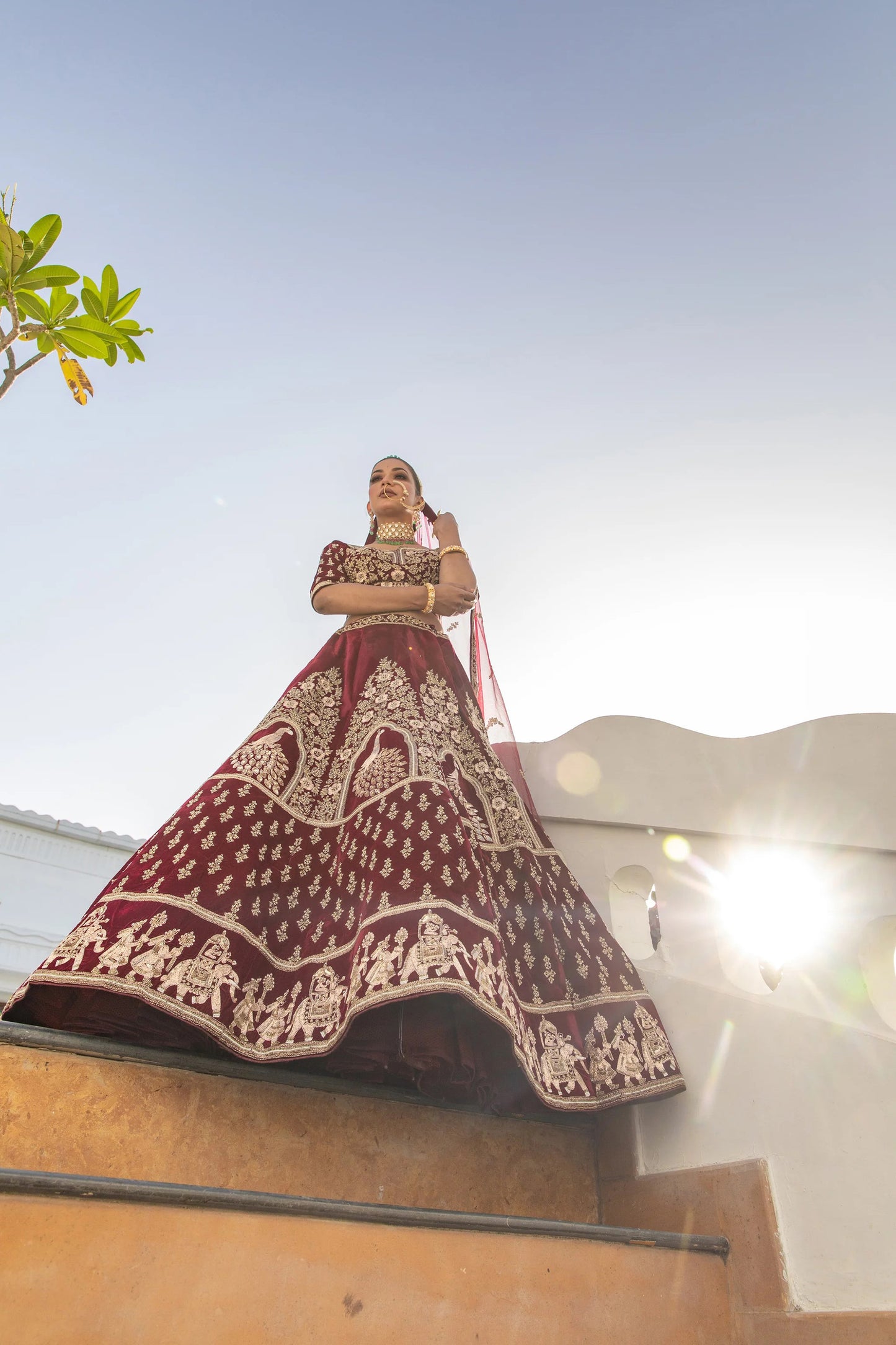 Maroon Elephant Motif Lehenga