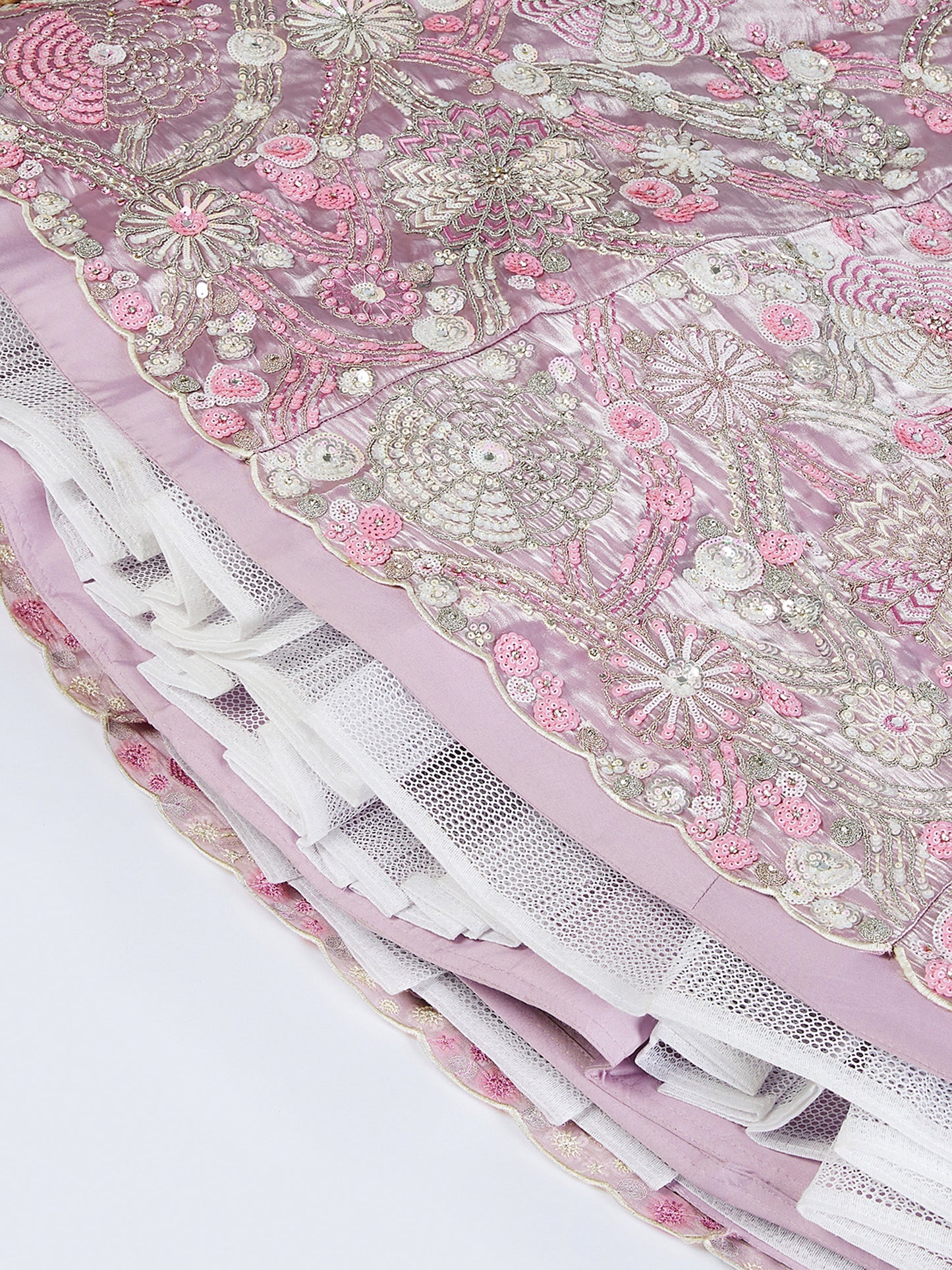Mauve Organza Sequins, Zarkan and thread embroidery Lehenga