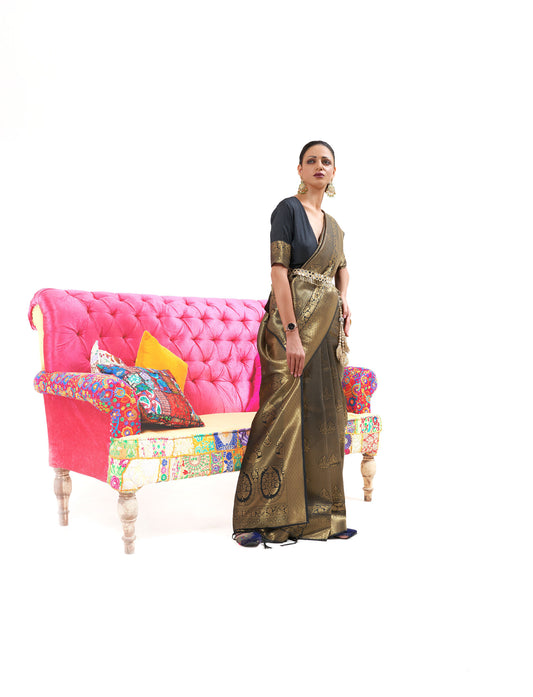 Black and Gold Kuntal Silk Handloom Saree