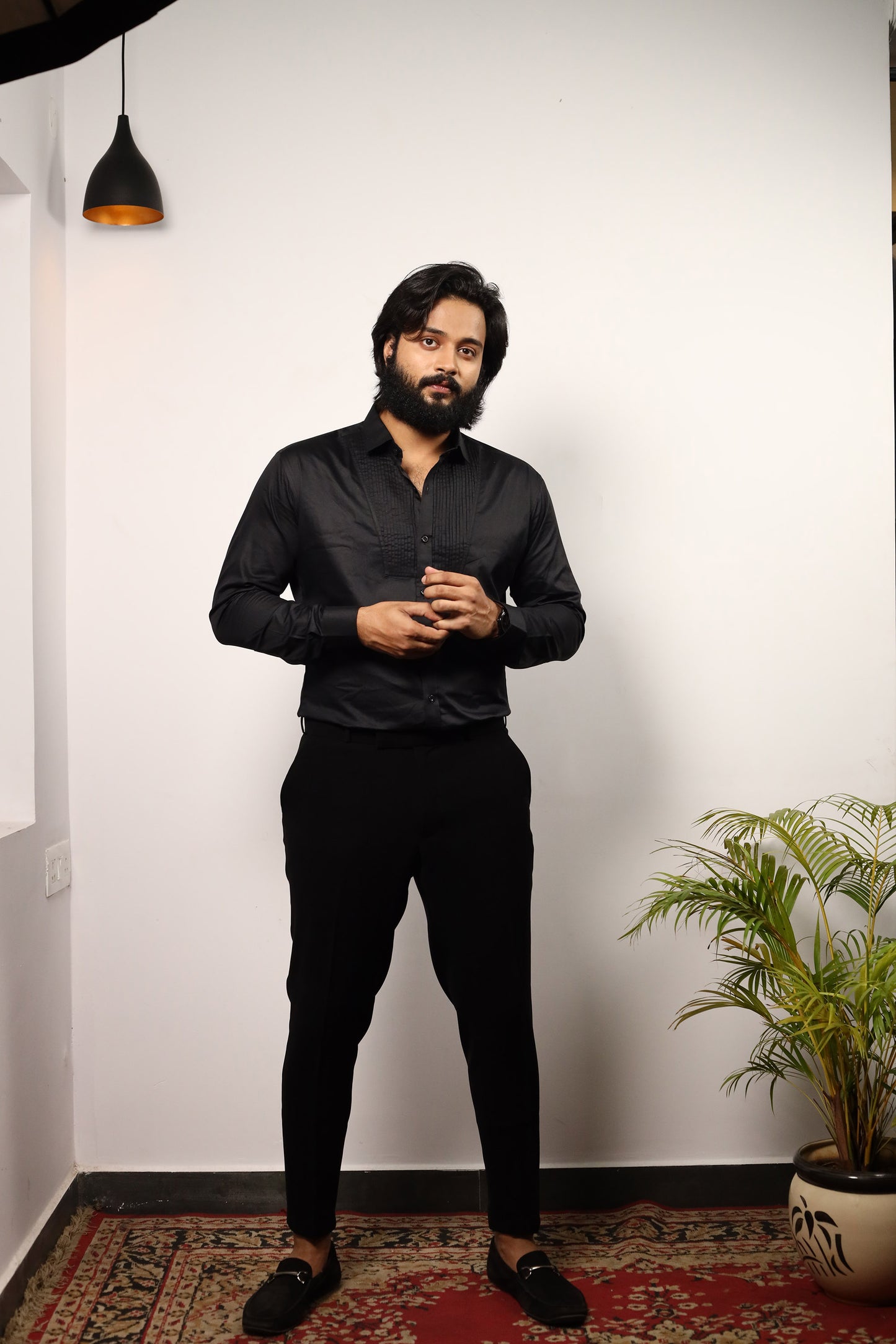 Black Giza Cotton Black Pintuck Shirt