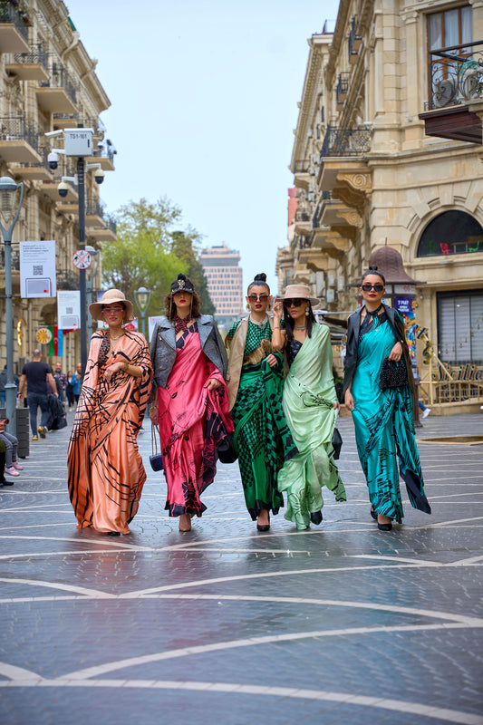 Pista Green Klutch Japan Satin Print Saree