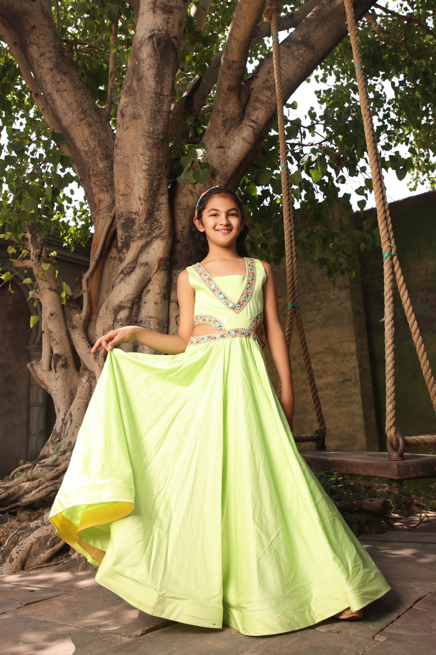 Green Anarkali Pant with Printed Cape