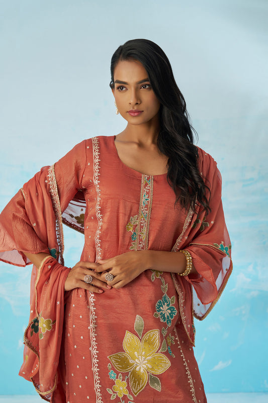 Burgundy Fancy Crush Thread Work Casual Kurta Set