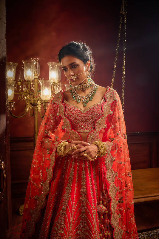 Rani Pink Raw Silk Hand & Machine Embroidered Lehenga Set