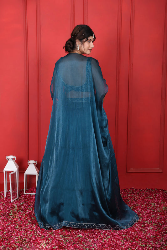 Heavy Hand Embroidered Blouse With Layered Skirt Jacket