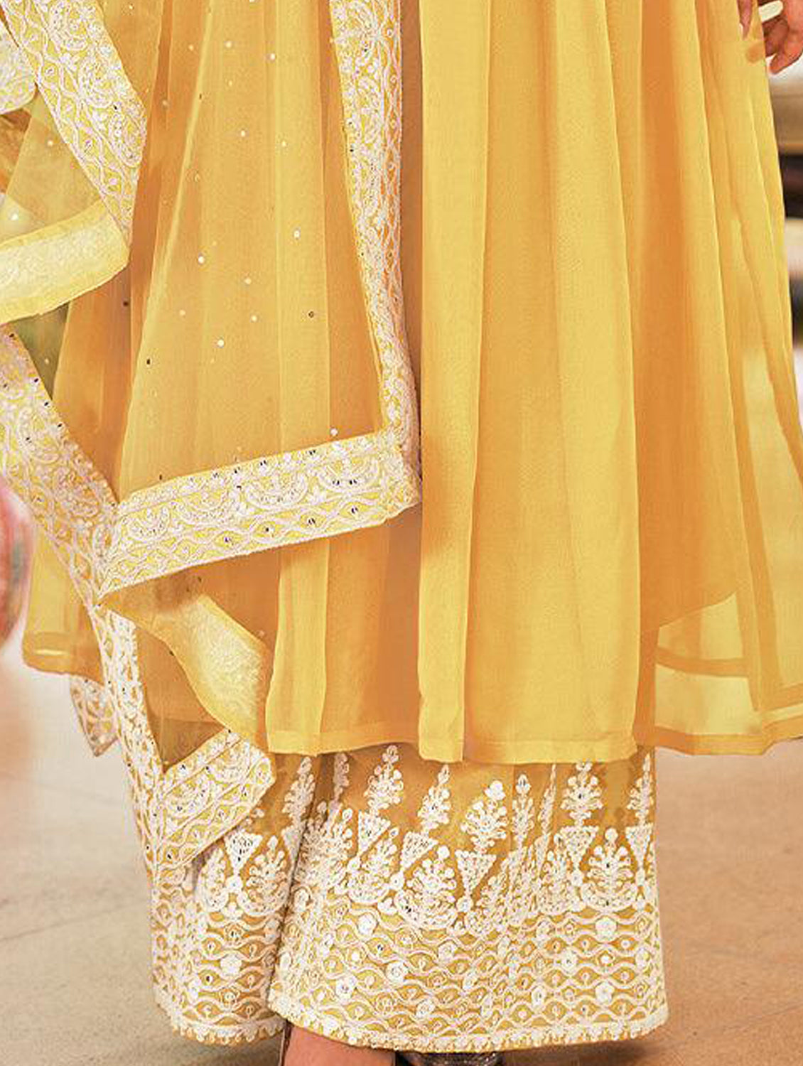 Yellow Resham Embroidered Georgette Dress