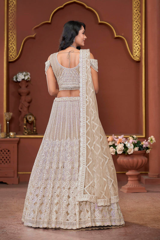 Chiku Heavy Mirror & Sequence Embroidery Net Wedding Guest Lehenga