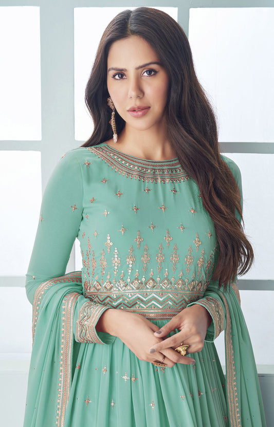 Sea Green Sequins embroidered Georgette Surya Anarkali