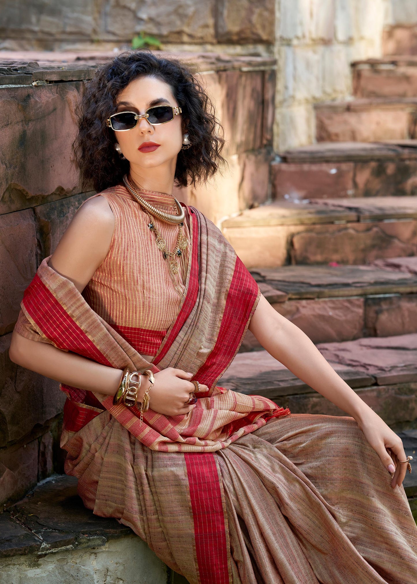 Brown Redbull Pure Handloom Katan Saree