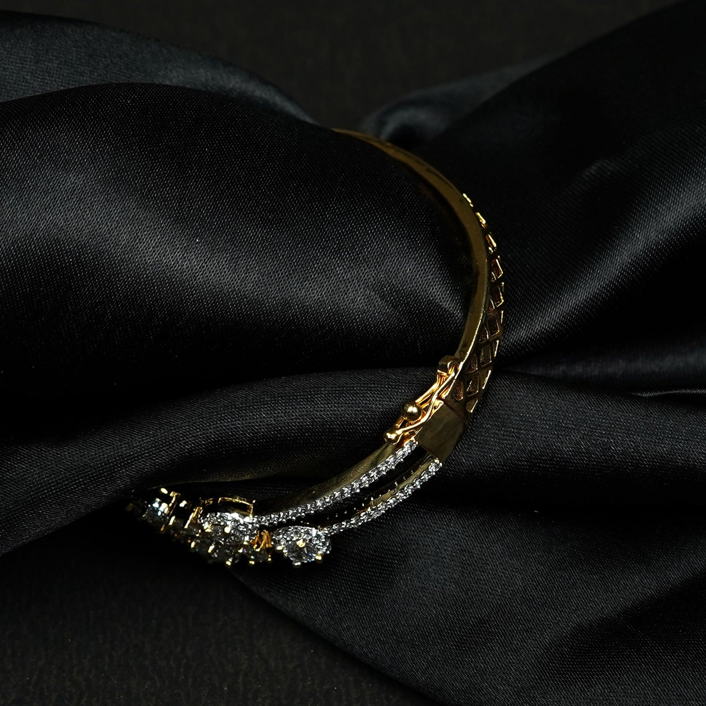 Zevar Club 22K Gold-Plated Handcrafted Floral Halo AAA Cubic Zirconia Studded Open-Top Statement Bracelet