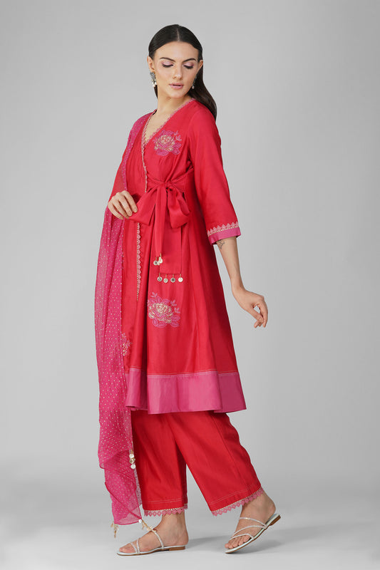 Starry Rose RedTwo-Tone Angrakha Set