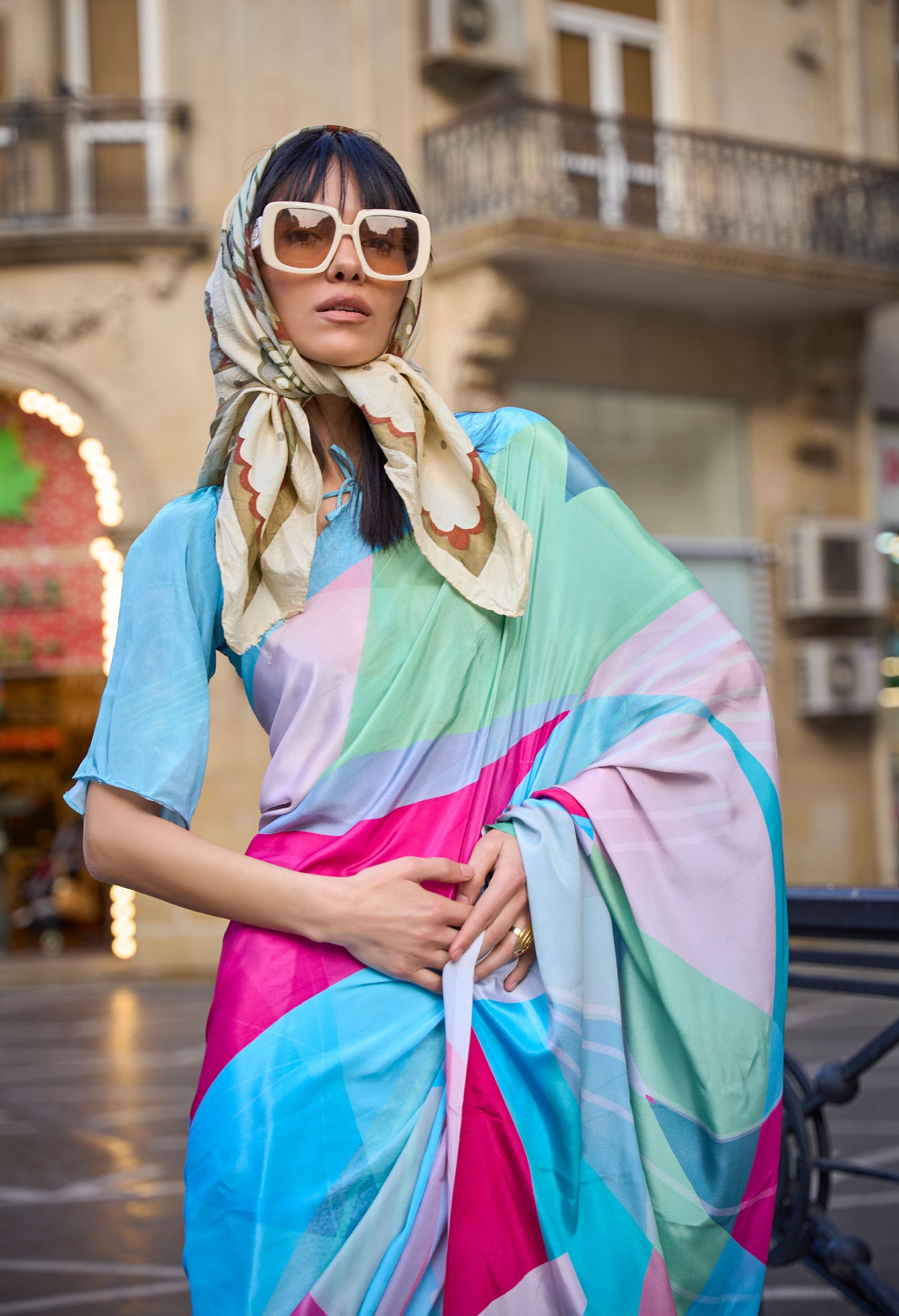 Mint Green Abstract Krayon Pure Silk Crepe Print Saree