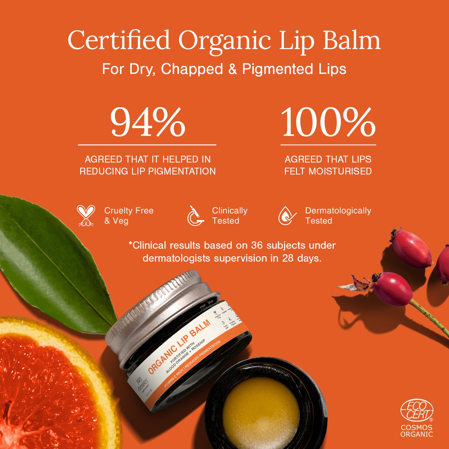Juicy Chemistry Blood Orange & Rosehip Jar Scrub,5 g | Gentle Exfoliating Scrub For Dark Lips & Pigmentation | Organic Lip Exfoliator For Soft, Smooth, Supple And Luscious Lips|Suitable For Men & Women