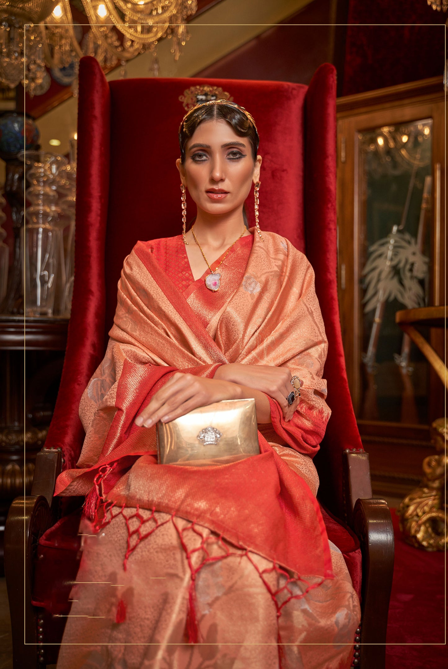 Peach Kshimmer Silk Handloom Saree