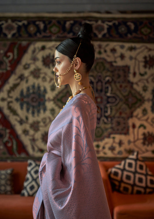 Lavender Kanmani Silk Copper Zari Handloom Saree