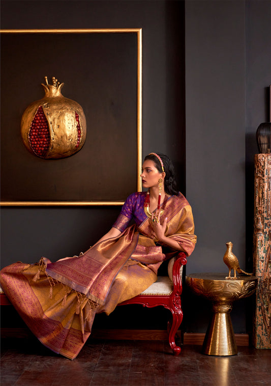 Mustard Kamiya Silk Chap handloom Saree