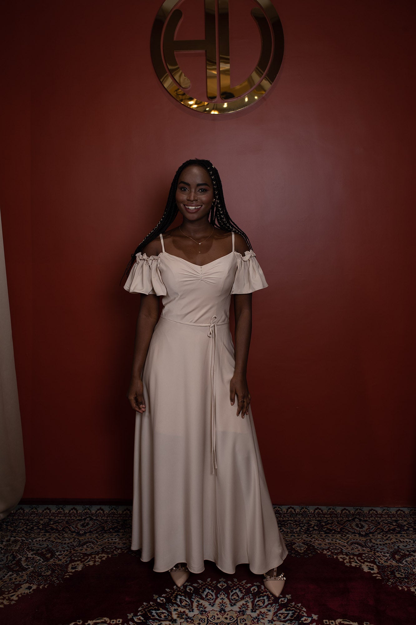 Nude Satin luminous luxe Ankle Length maxi Dress Mohi fashion Nude Satin luminous luxe Ankle Length maxi Dress Mohi fashion