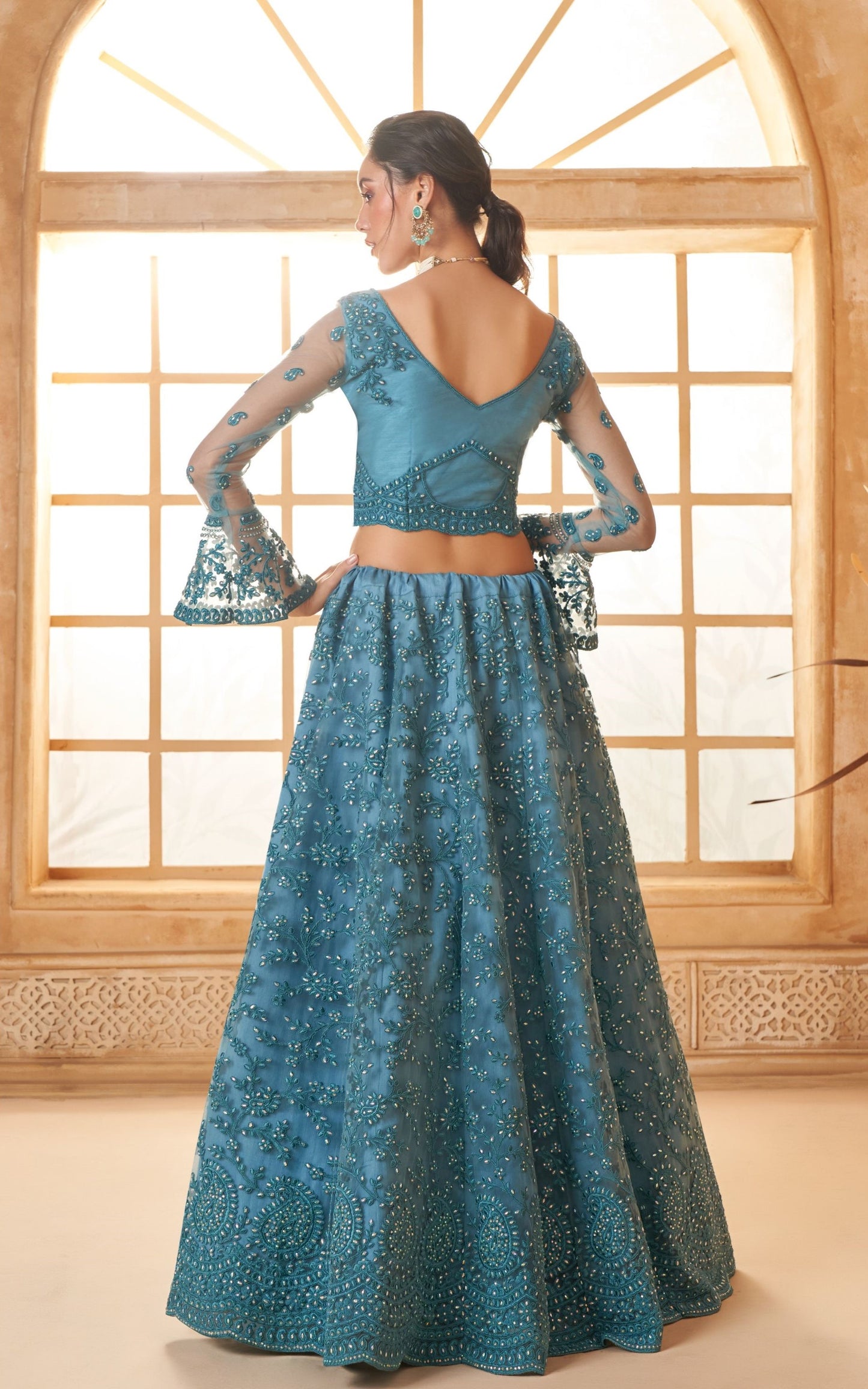 Blue Heavy Codding Embroidered Net Reception Lehenga Choli