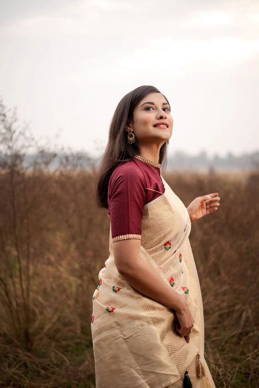 Vrindavan Cream Cotton Silk Handloom saree