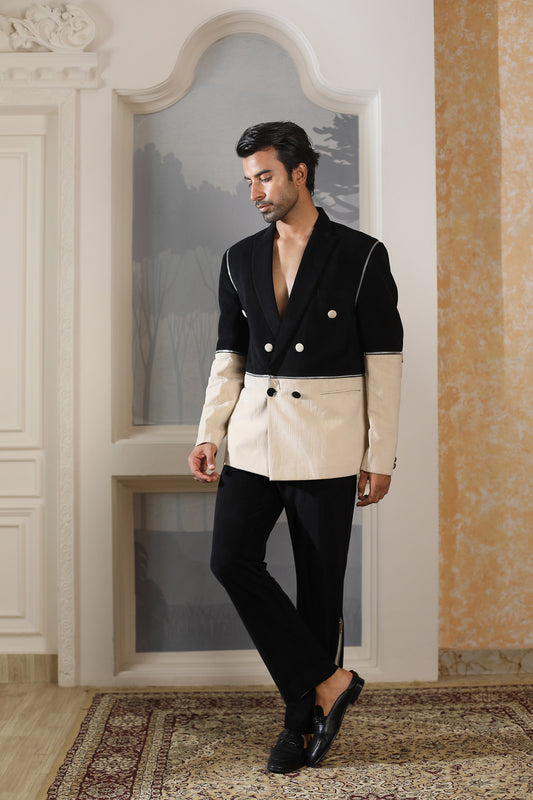 Black Courderoy Party Wear Zip Suit Set