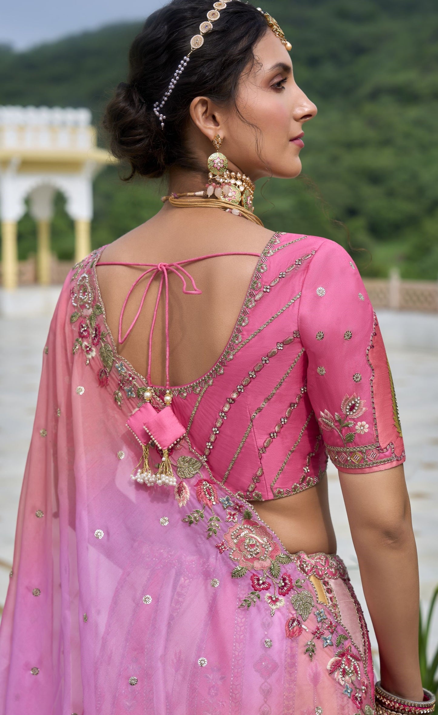 Pink Sequins Embroidery Silk Reception Lehenga