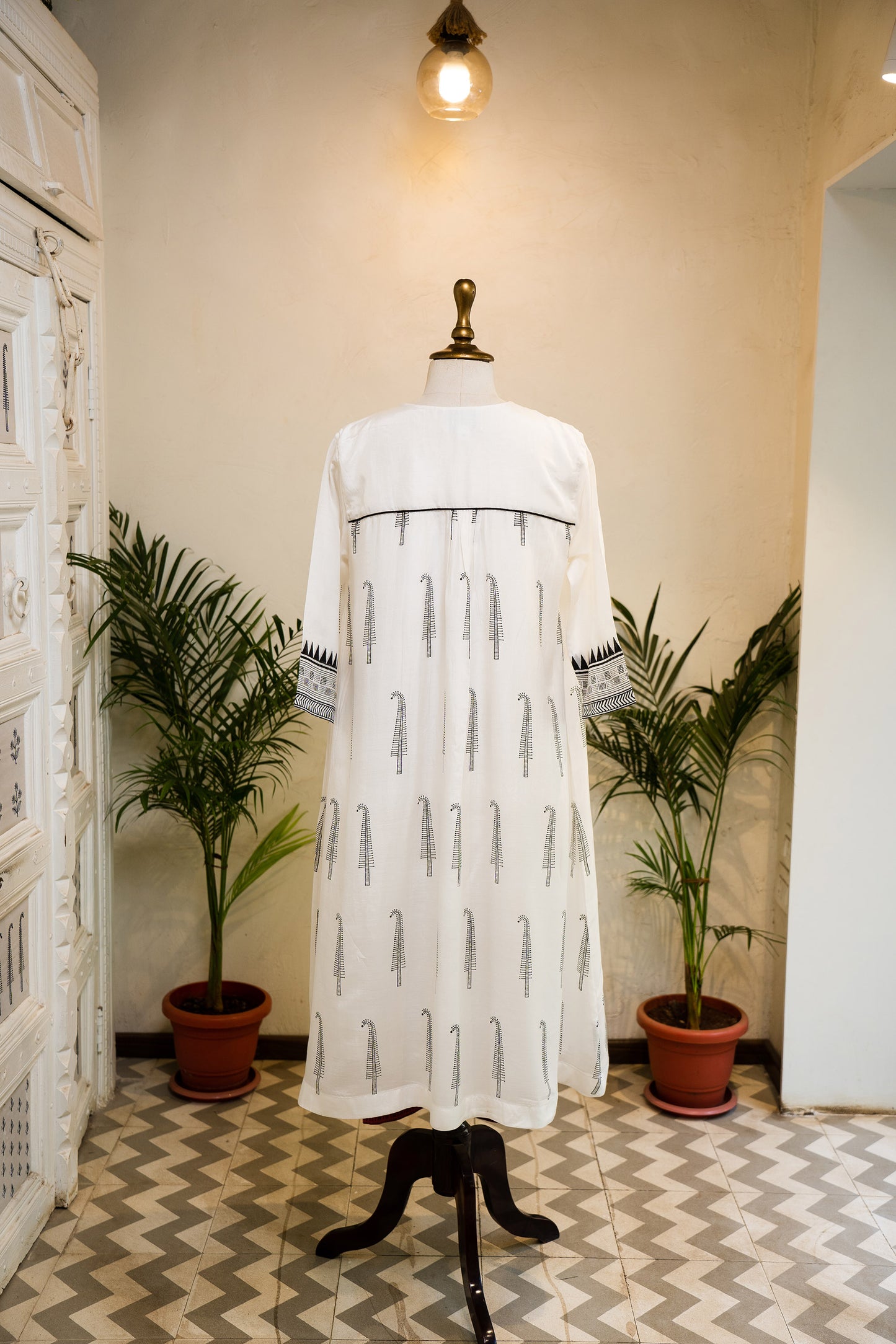 Hand Block Printed Overlap Yoke and Embroidered Kurta Set