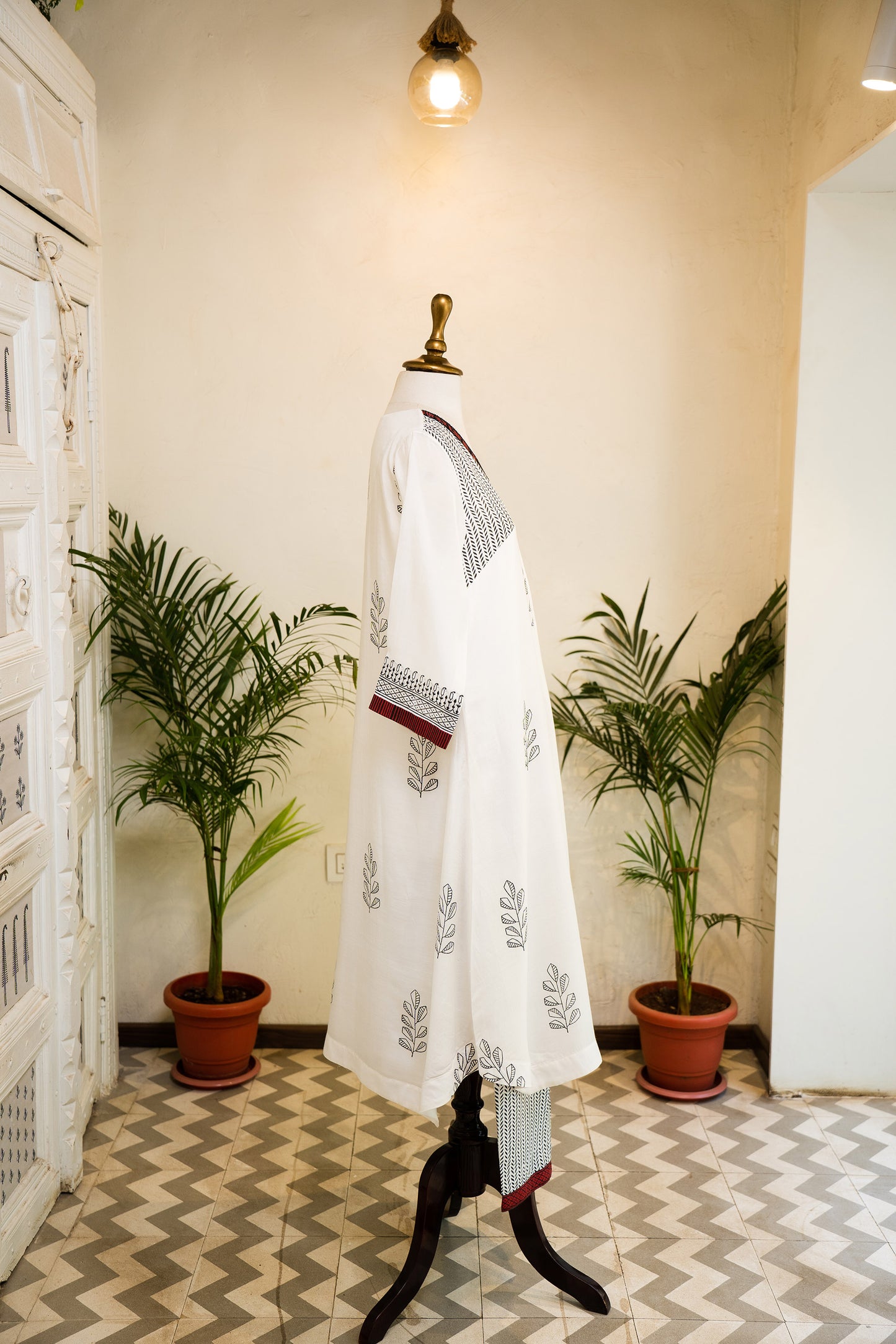 Ivory Hand Block Printed Cotton Silk Kurta Set