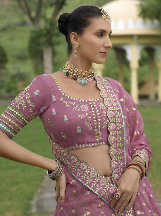 Lavender Khatli and Sequence Embroidery Silk Bridal Lehenga