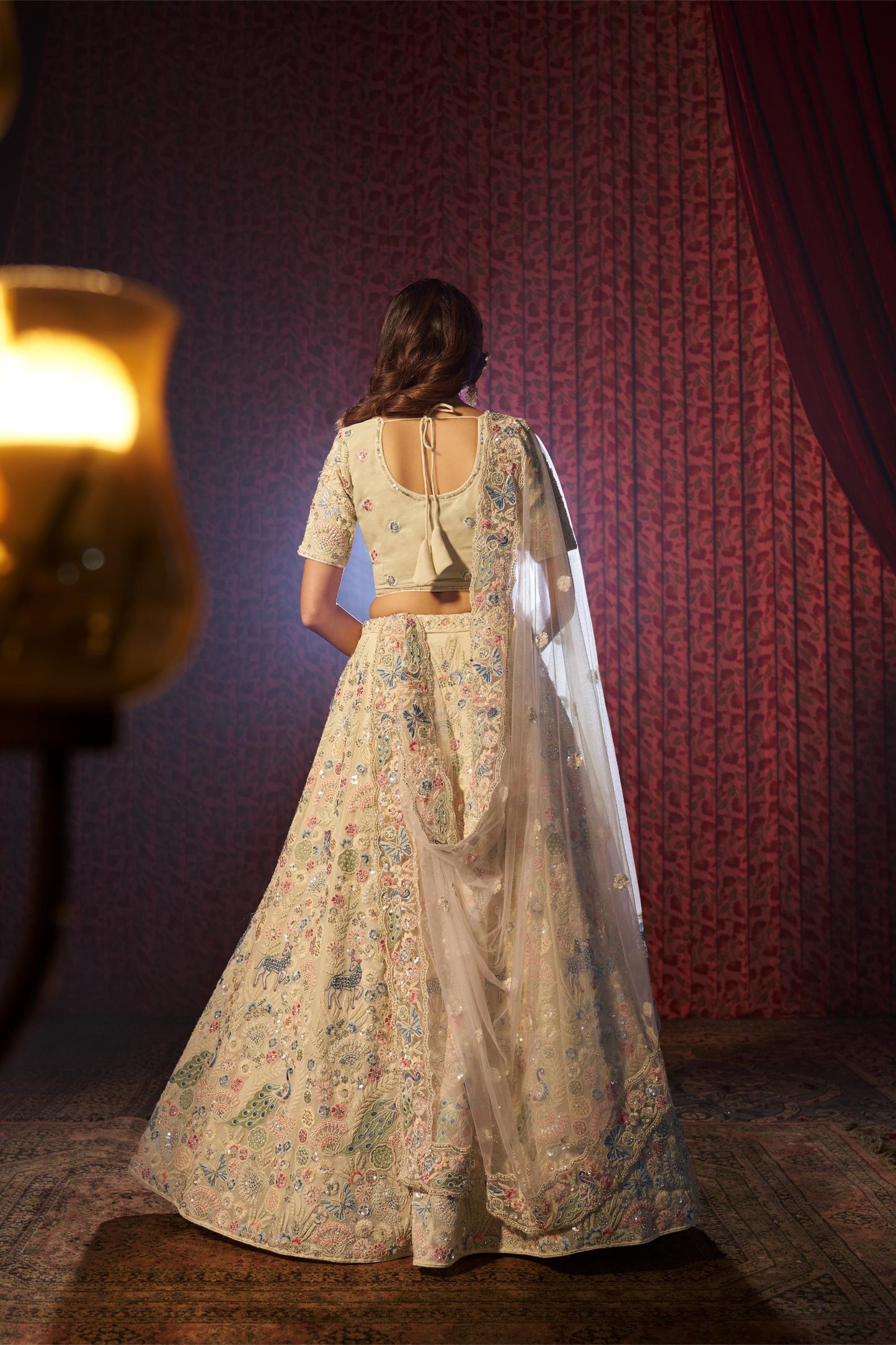 Off White Georgette Zari & Dori Embroidered Reception Lehenga